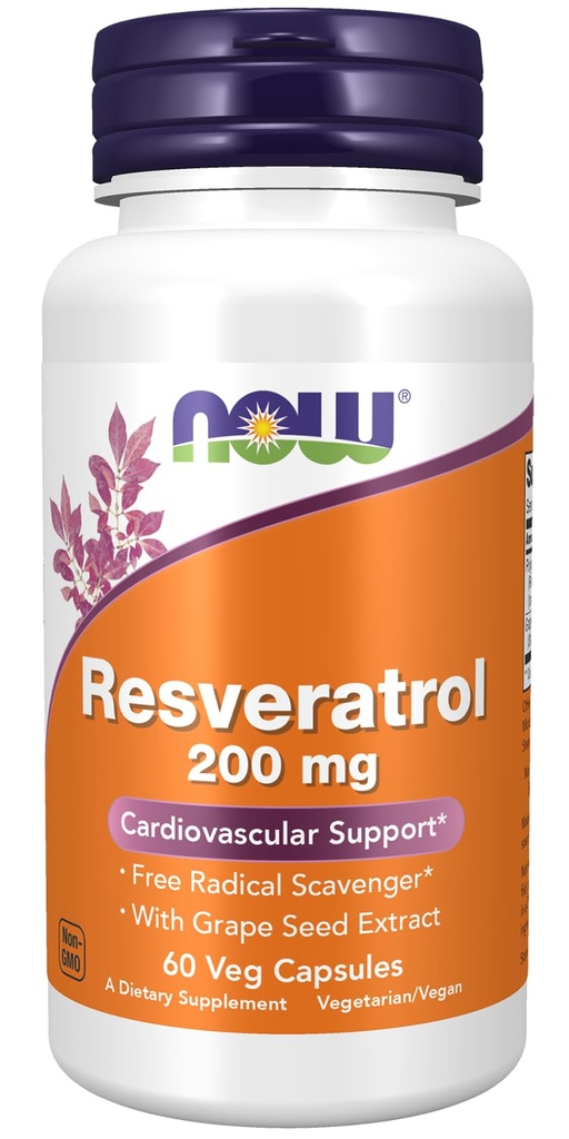 AHORA Suplementos de alimentos, Resveratrol natural 200 mg con extracto de vino tinto, 60 cápsulas de verduras