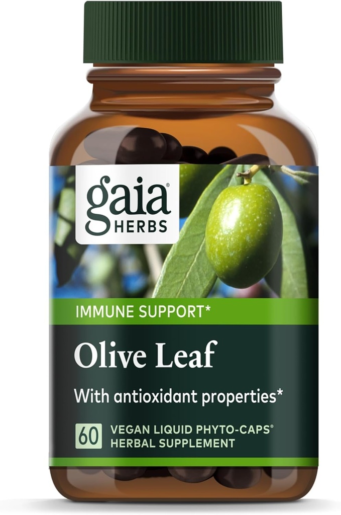 Gaia Herbs Olive Leaf - Apoyo a la Salud Inmunitaria Tradicional - Suplemento del Sistema Inmunitario con Extracto de la hoja de oliva " Oleuropeina* - 60 Vegan Liquid Phyto-Caps (30-Day Supply)