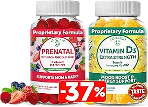 Lunakai Prenatal and Vitamin D3 Gummies Bundle - Pregnancy Multivitamin Gummy con Iron &amp; Folic Acid - Immunity, Bone and Mood Support Supplement for Adults