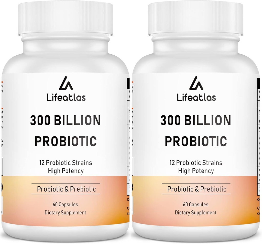 Probióticos CFU 300 Billones - Probióticos para Mujeres y Hombres, 12 Estrechos Probióticos Plus Prebióticos, Max Potente para Salud Digestiva y Gut Global, Apoyo Inmunitario, Estante Stable - 120 cápsulas