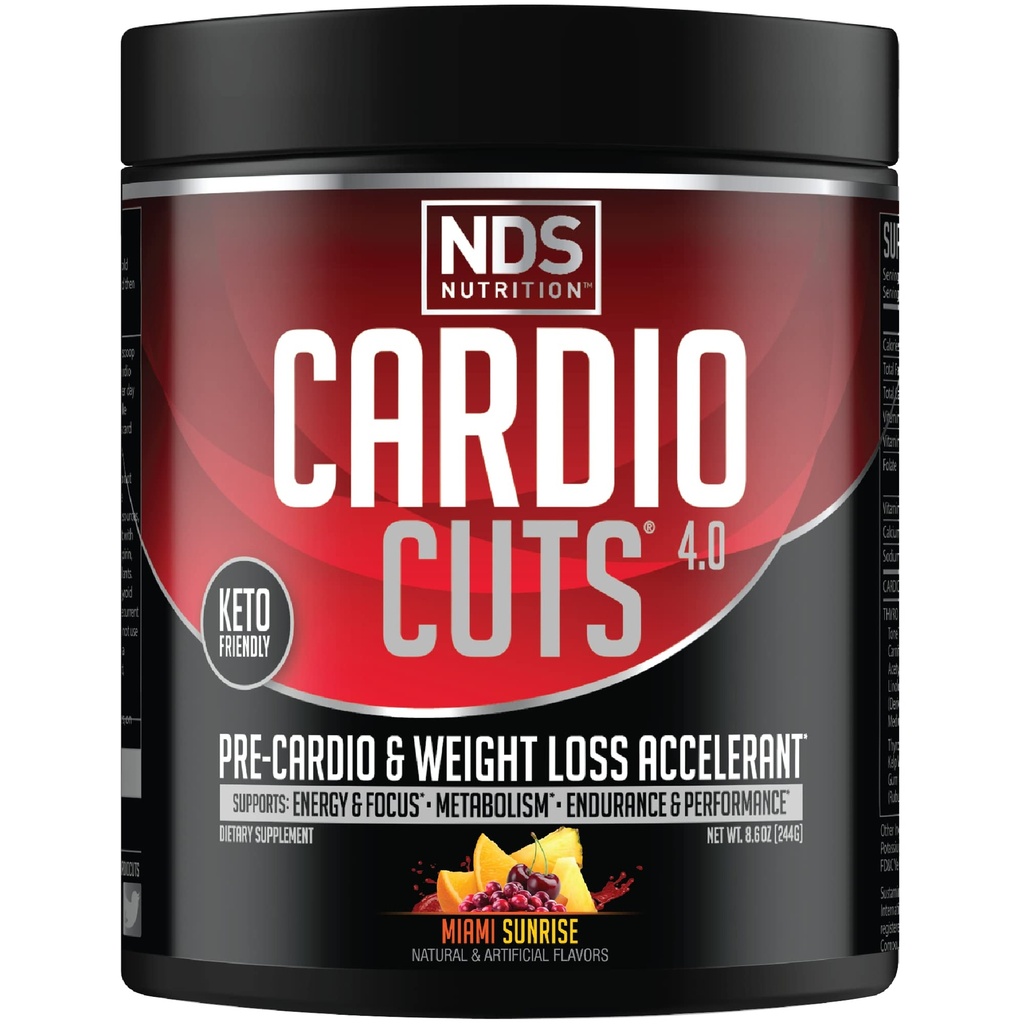 Cardio Cuts NDS Nutrition 4.0 Pre Workout Supplement - Advanced Weight Loss and Pre Cardio Formula with L-Carnitine, CLA, MCTs, L-Glutamine, and Safflower Oil - Miami Sunrise (40 Servings)