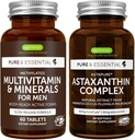 Multivitamínico &amp; Minerales para Hombres + Astaxanthin Complex Vegan Bundle, Sustained Release Advanced Multivitamin + 4 mg H. Pluvialis Natural Astaxanthin, por Igennus