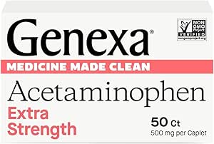 Genexa Clean Acetaminophen 500mg Extra Strength, Dye Free Pain Reliever Fever Reducer, 0% Artificial Additives, Dolor de dolor para adultos, Aliviado, Dolor de espalda, Dolor de artritis menor, 50 Tablets