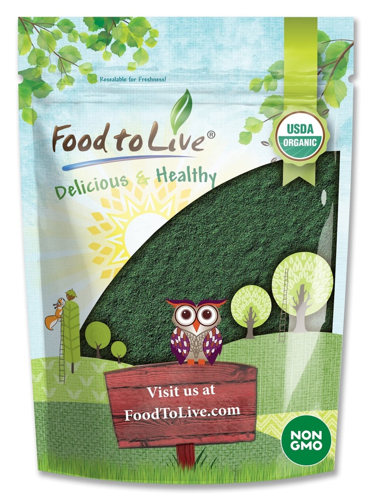 Alimentos para Vivir Powder de Espirulina Orgánica, 4 onzas – No GMO, Kosher, Algas Azul-Green Raw, Superalimentos Veganos, Bulk, No-Irradiated, Pura Proteína Verde Vegana, Rico en Vitaminas & Minerales, Grande para Bebidas