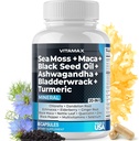 Sea Moss Maca Black Seed Oil Ashwagandha Bladderwrack Turmeric - Manuka Honey, Elderberry, Vitamin C &amp; D3, Dandelion " Black Pepper - Non-GMO - Vegan - Made in USA - 60ct