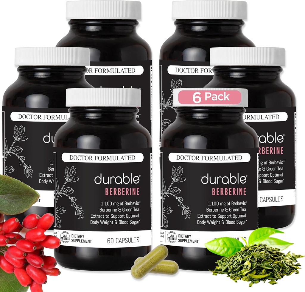 Berberina Durable - 1,100 mg Berbevis Berberine estandarizada con tecnología Phytosome 10x Mejor Absorción para Peso y Metabolismo Formulado para adultos Made in USA - 180 Day Supply (360 cápsulas)