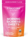 Pink Stork Morning Sickness Sweets, Orgánica Raspberry Ginger Candy con vitamina B6, Soporte para la enfermedad de la moción, Prenatal Heartburn - El embarazo debe tener - 30 gotas de salpicadura