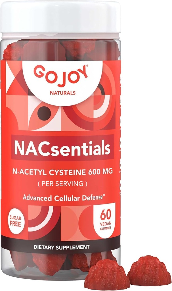 GOJOY 7-in-1 Gummies de NAC sin azúcar – NACsentials 600mg Cisteine N-Acetil con vitamina C, ALA, Quercetina & Astaxanthin – Antioxidante " Liver Detox Support – Vegan " Keto-Friendly – 60 Gummies