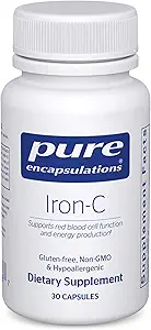 Pure Encapsulations Iron-C - 15 mg - 175 mg Vitamina C - Red Blood Cell Support* - Energy Production - Highly Bioavailable Iron Pill - Gluten Free & Vegan - 30 cápsulas