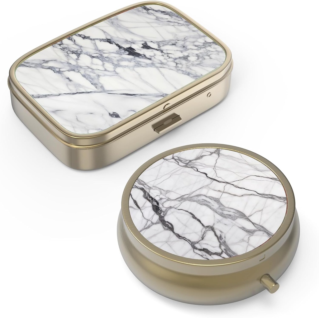 Caja de Pill Funda de Pill con Mirror Retro Caja de Pill Pequeña para Propósito o Bolsillo Caja de Pill o Vitaminas, Aceite de Pesca, Suplementos, Pill Containe Travel Gifts(2PCS)