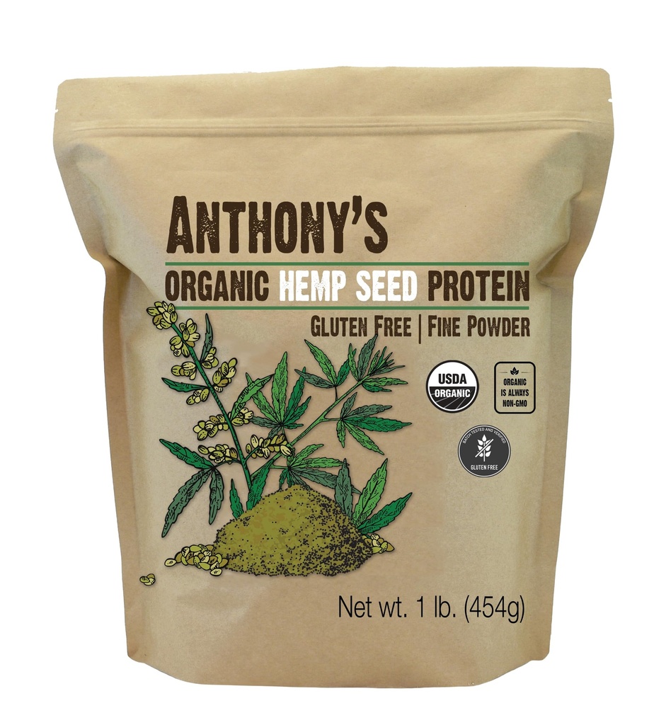 Polvo de proteína de cáñamo orgánico de Anthony, 1 libras, prensa fría, libre de gluten, no transgénico, polvo fino