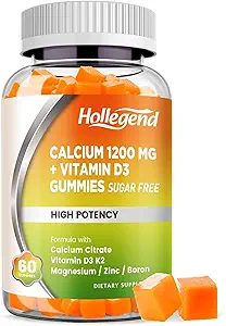 Calcio 1200 mg con vitamina D3 Gummies, Calcio Citrate Chewables con Magnesio Zinc Vitamina K2 Borón, Bone Health, Sugar Gratis, 60 Cuenta