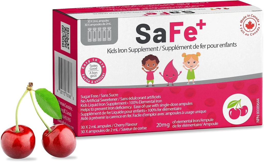 SaFe+ Hierro Líquido para los niños ← Gran sabor de cereza de Catar Flavor tóxico Fácil de usar 20mg/2mL Hierro por ampolla Silencio 30 Unidad-Doses (2 ml Cada uno) I Sugar Gratis &amp; Allergen Libre Mantener el bienestar físico y mental