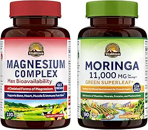 Vitalitown Magnesium + Moringa Bundle (Pack of 2) tención Magnesium Complex (Item 1) & Moringa (Item 2) Silencio 120 Magnesium Capsules &amp; 90 Moringa Capsules