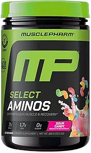 MusclePharm EAA Recuperación + BCAAs, Post Workout Aminoácidos esenciales Polvo, Pre Workout Energy Suplemento para Hombres &amp; Mujeres con Aminoácidos de Cadena Sustituida, 30 Servimientos (Sour Candy)