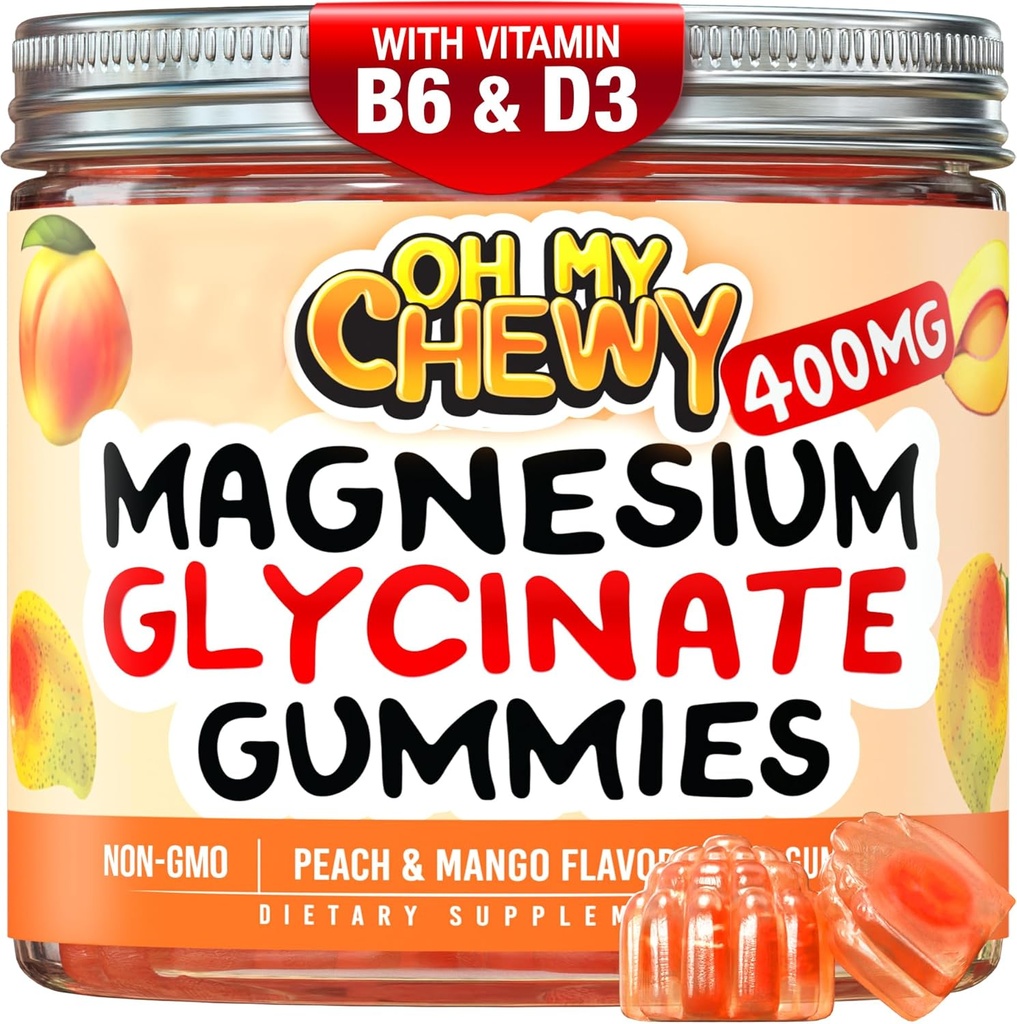 Centro-Filled Magnesium Glycinate Gummies 400MG - High Absorption for Kids, Adolescents & Adults - Suplemento para el sueño, la calma y la relajación muscular con B6 &amp; D3 - Gluten Free &amp; Vegan Friendly - 60 Condes