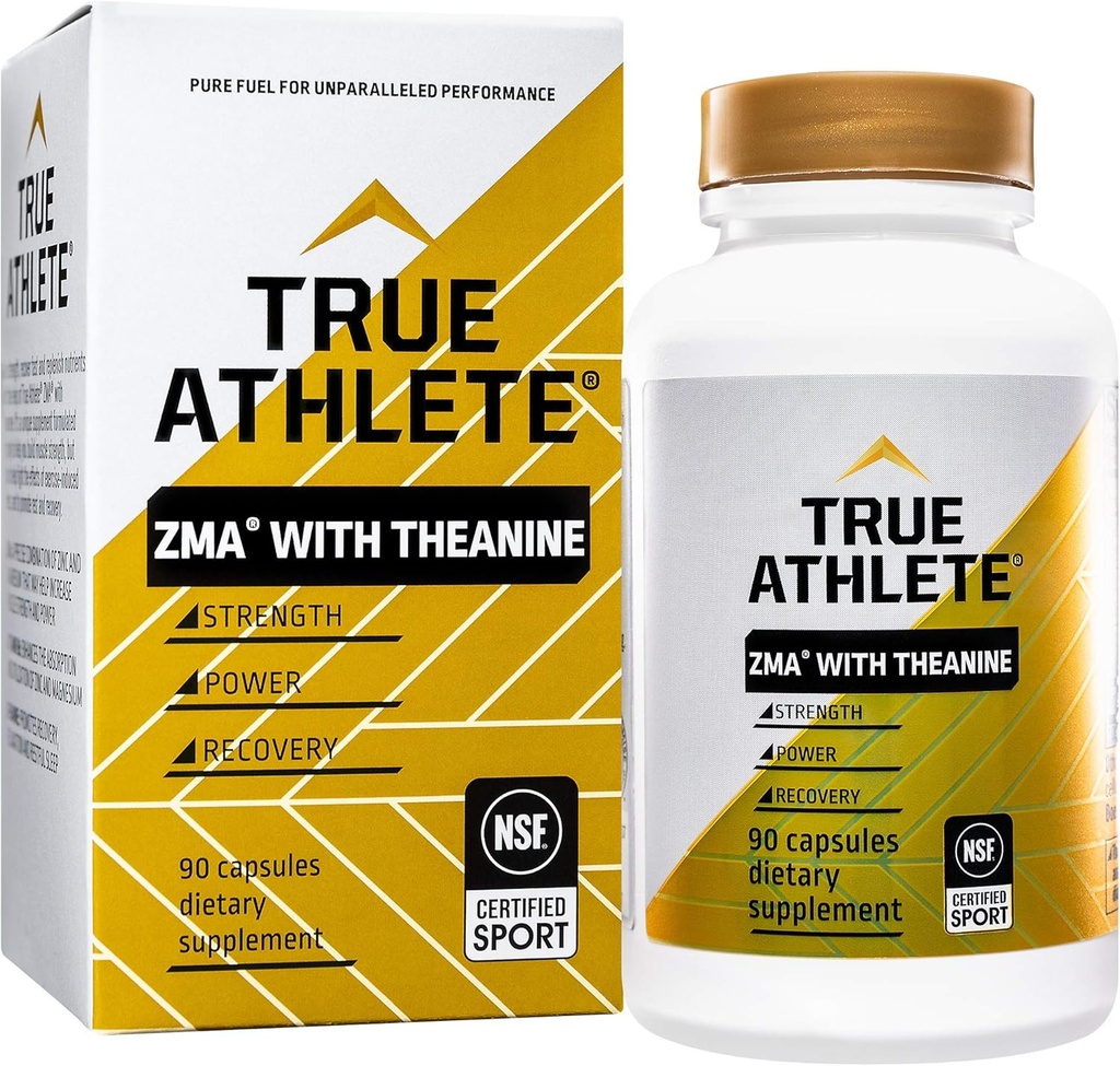 True Athlete ZMA con Theanine – apoya la recuperación del músculo, fuerza " sueño - zinc, magnesio, vitamina B6 " Theanine Formula for Relaxation " Performance (90 cápsulas)