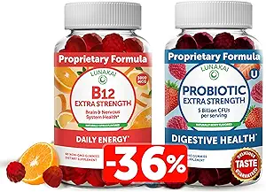 Lunakai Vitamin B12 and Probiotic Gummies Bundle - 3000 mcg Gummy for Adults Energy Support and Bone Health - 5 Billion CFUs Per Serving for Digestive Gut Health with Vitamin C for Women & Men