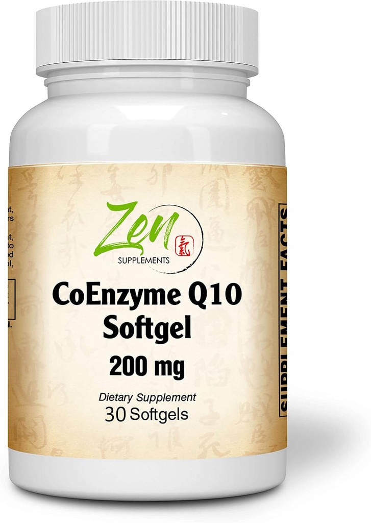 Suplementos Zen CoEnzyme Q10 200mg - Coq 10 en aceite de vitamina E - Apoyo antioxidante, salud cardíaca, energía, colesterol saludable - no GMO &amp; Gluten Gratis 30-Soft