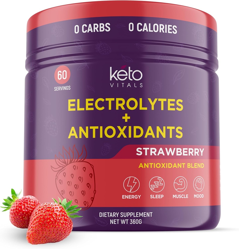 Keto Vitals Antioxidante Electrolitos Polvo - Electrolitos Blend con Potasio, Magnesio, Sodio, Calcio Silencioso Keto Electrolytes Suplemento Energía Bebida Mix Silencioso, Calorias Cero, Cero Carbos