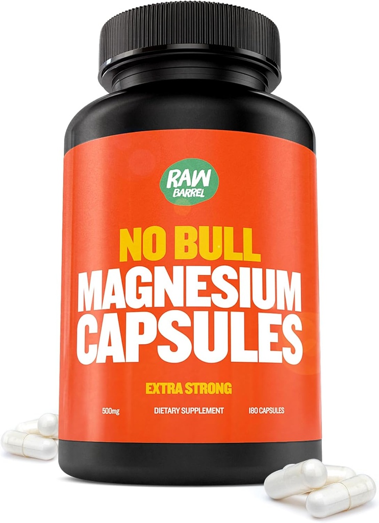 “No Bull” Magnesium Capsules, Unique Magnesium Citrate y Oxide Formula for Sleep and Relaxation, Magnesium Pills to Prevent Muscle Aches and Spasms, Magnesium Oxide Citrate, 500g