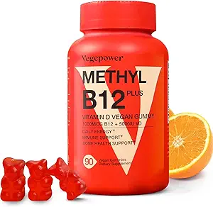 Vitamina B12 D3 Gummies Vegan - 90 Conde I 1000 MCG Methyl B12 & 5000 UI Vitamina D Gummy Suplementos Chewable para Adultos &amp; Niños - Immune Health & Daily Energy Boost - Non-GMO, Orange
