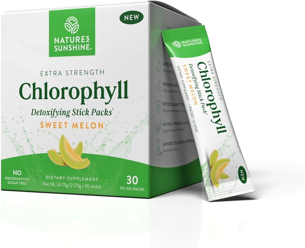 Sunshine Sunshine Chlorophyll Stick Packs: Supercarga tu Detox y Boost Gut Health en Conveniente, Delicious Stick Packs (Sweet Melon)