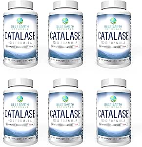 Best Earth Naturals Six Pack of Catalase 10,000 Fórmula Enzyme Suplemento con Saw Palmetto, Biotin, Fo-Ti, PABA - Suplementos para el cabello fuerte - 360 cápsulas (tabla de 180 días)