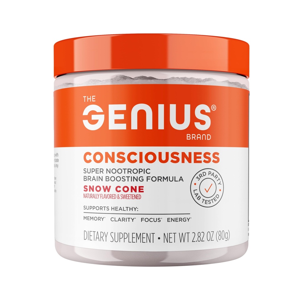 La Conciencia Genius Brand Genius - Suplemento de Salud Cerebral Todo en Uno para la Claridad - Apoya la Concentración, Pensamiento Creativo, Energía & Memoria - Funcionado por Nootropics - 15 Servimientos - Cono de Nieve