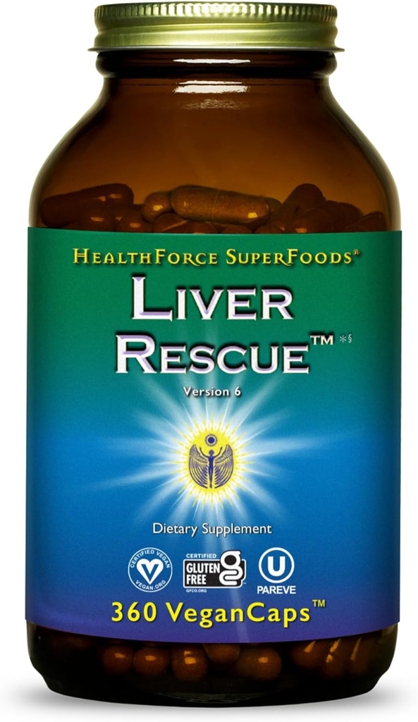HealthForce SuperFoods Rescate del hígado - Natural Liver Cleanse - with Milk Thistle & Dandelion Root - Gluten-Free & Vegan - 360 Capsules