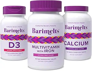 BariMelts Post-Bariatric Surgery Immunity Pack Bundle - Multivitamina con hierro, citrato de calcio y vitamina D3