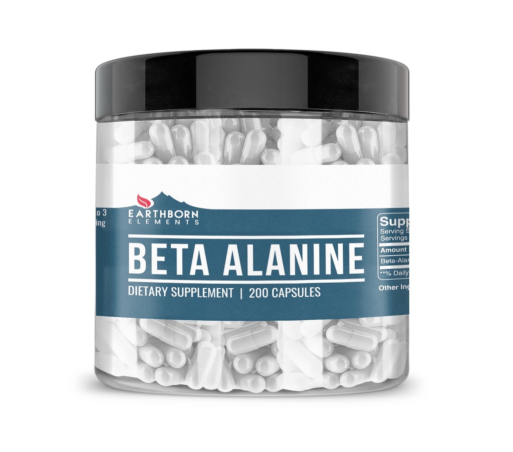 Elementos tercos Beta-Alanina 200 cápsulas, puras " sin diluir, sin aditivos