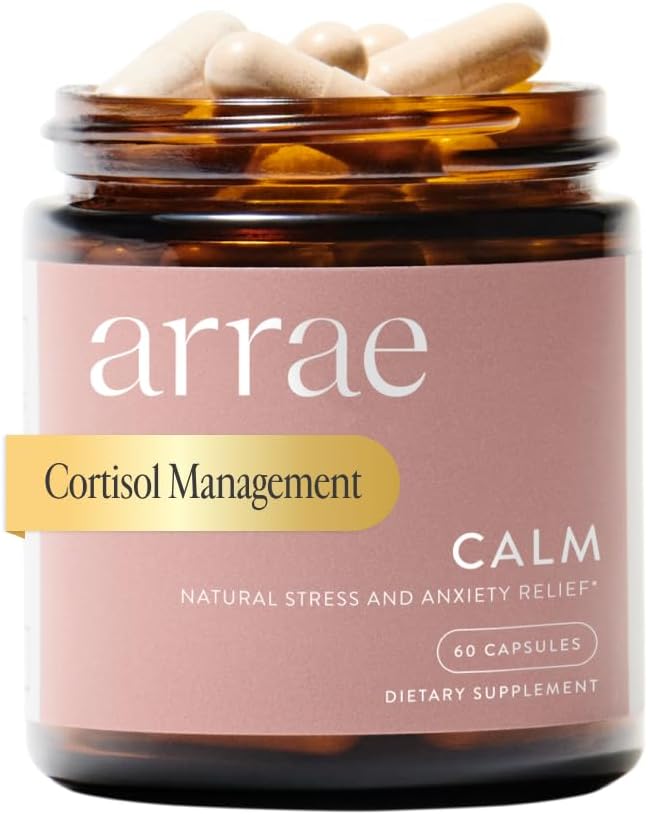Arrae Calm Cortisol Manager - 60 Stress & Panic Relief Capsules - Mood Support Supplement w/L-Theanine, Inositol, Passionflower, &amp; Magnesium to Help You Feel Zen