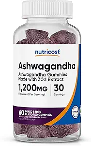 Nutricost Ashwagandha Gummies 1200mg Equivalente Por Serving (Mixed Berry Flavor), 60 Gummies, 30 Servimientos