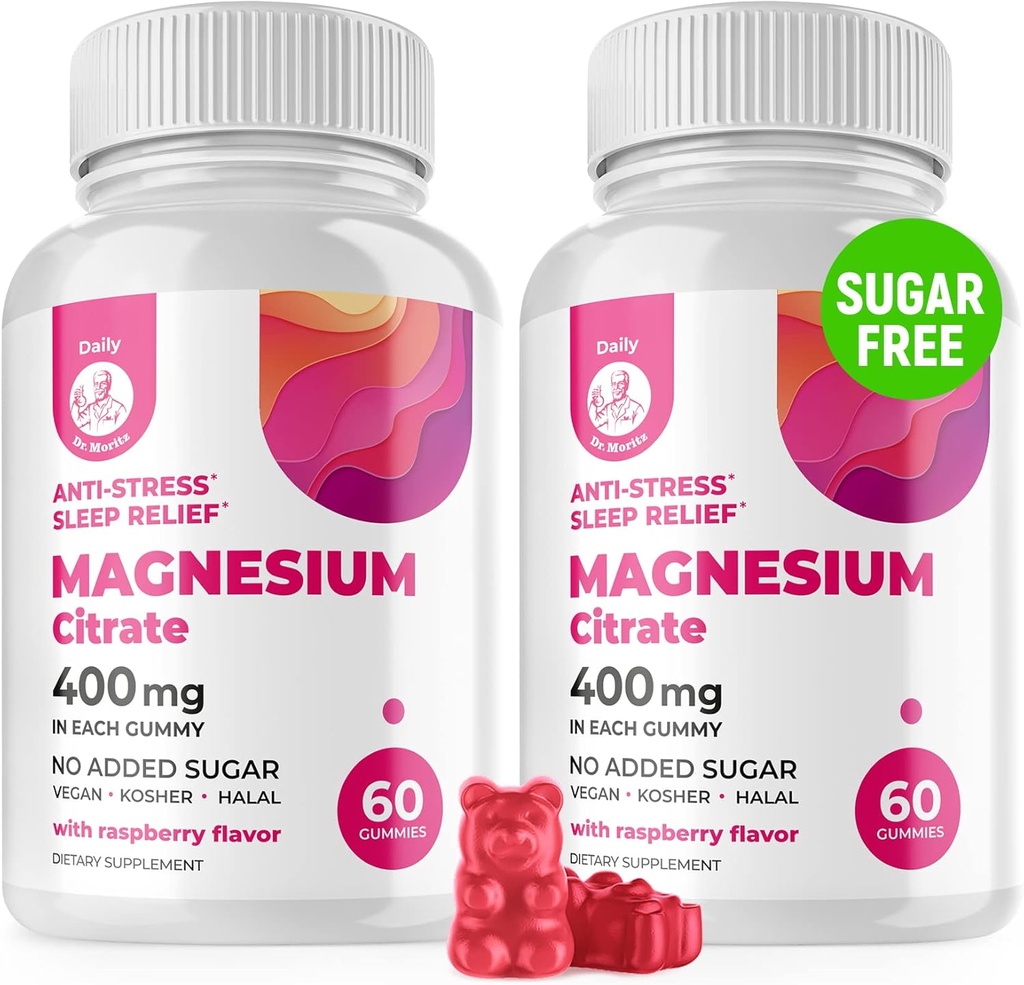 Magnesio Gummies Libre de Azúcar - Suplemento de Magnesio Calma para Niños, Soporta sueño tranquilo, Citrate de Magnesio Libre de Azúcar Gummies para Adultos Niños (120 Conde)