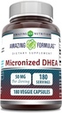 Amazing Formulas Micronized DHEA Suplemento ← 50 Mg per Serving TEN 180 Veggie Capsules Silencio No-GMO ANTE Gluten-Free TEN Made in USA