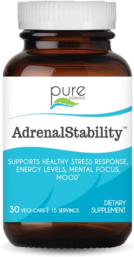 Estabilidad Adrenal por Esencia Pura - Suplemento de Fatiga Adrenal con Ashwagandha, Basil Santo, apoya la respuesta saludable al estrés, energía, sueño (30 caps)