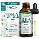 LiveWise Naturals DHA Omega 3 Drops for Kids - Vegan Liquid Omega 3 for Infants, Toddlers & Children - Essential DHA Supplement for Baby Brain, Eye & Immune Health