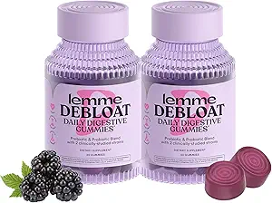 Lemme Debloat - Digestive & Gut Health Gummies with 2 Clinically Studied Probiotics " Prebiotic, Vegetarian, Gluten Free, Non GMO, BlackBerry Flavor (60 Count) (Pack of 2)