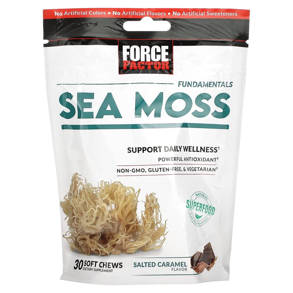 Factor de fuerza Sea Moss Chews a Daily Wellness & Antioxidant Support a Salted Caramel (30 Soft Chews)