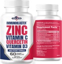 Zinc Quercetina 500mg con vitamina D y C Antioxidante Apoyo a la inmune Alta Potencia Quercetina Zinc Suplemento para Hombres y Mujeres - Gluten, Soy, & Dairy Gratis - 60 Cuenta (Pack de 1)