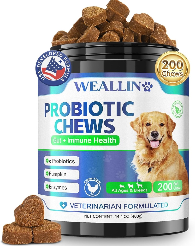 200 PCS Probióticos para perros - Píldoras Probióticas para la Salud Gut, Apoyo Digestivo &amp; Tratamiento de la Diarrea Tratamiento de la Diarrea para Mascotas - Probióticos, Enzimas Digestivos, Prebióticos, Pumpkin