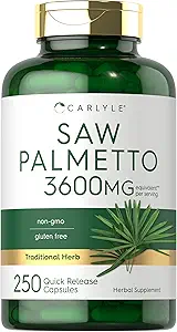 Carlyle Saw Palmetto for Hombre and Women TEN 3600 mg ANTE 250 Capsules  Herb Extract Supplement ← Serenoa Repens ← Non-GMO and Gluten Free