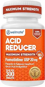 WELMATE - Reductor de ácido de Famotidine, 20 mg - Fuerza máxima - Rescate de acidez - Indigestión de ácido - Alivio de estómago - Funciona en 15 minutos, 12 horas de alivio - Medicamento Genérico - Tamaño del valor - 300 Cuadros