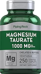 Piping Rock Magnesium Taurate  1000mg ← 250 Caplets  durable Chelated and Buffered ← Vegetarian, Non-GMO, Gluten Free Supplement
