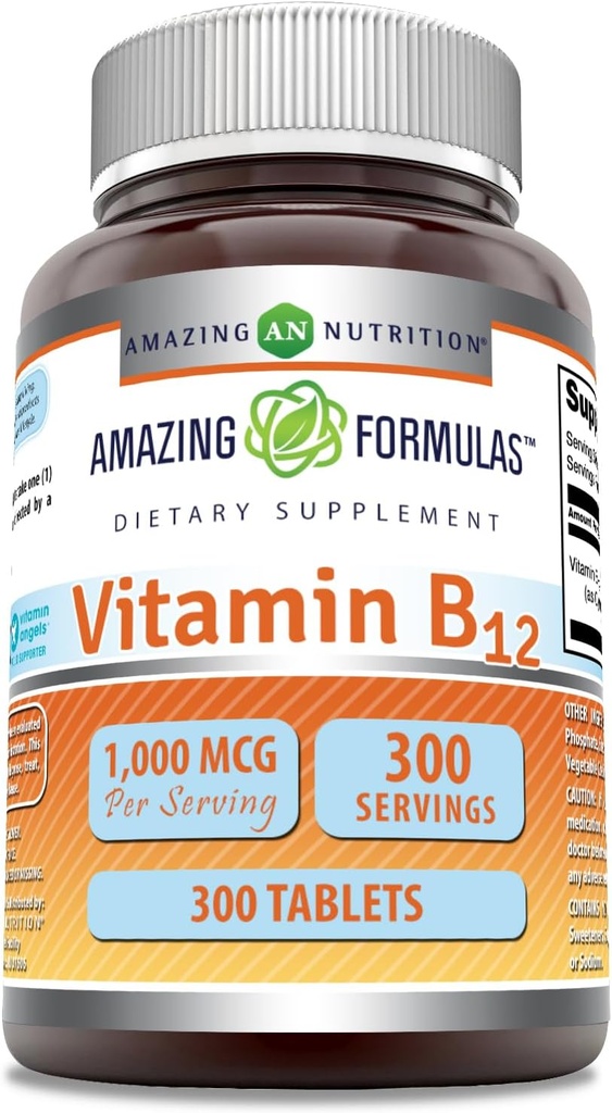 Fórmulas asombrosas Vitamina B12 Suplemento TENIDO 1000 Mcg por Servir TENIDO Tablets TENIDO NO Gluten-Free TEN Made in USA (1 Pack, 300 Count)
