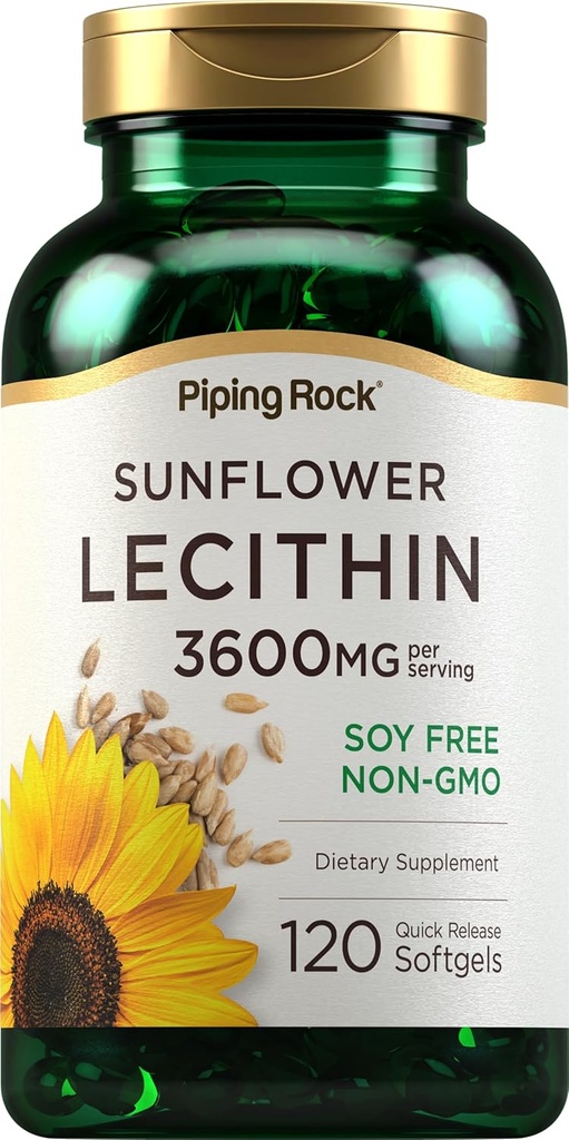 Piping Rock Sunflower Lecithin Softgel Capsules  3600 mg  120 Conteo ← Rich in Phosphatidylcholine ← Soy Free, Non-GMO, Gluten Free