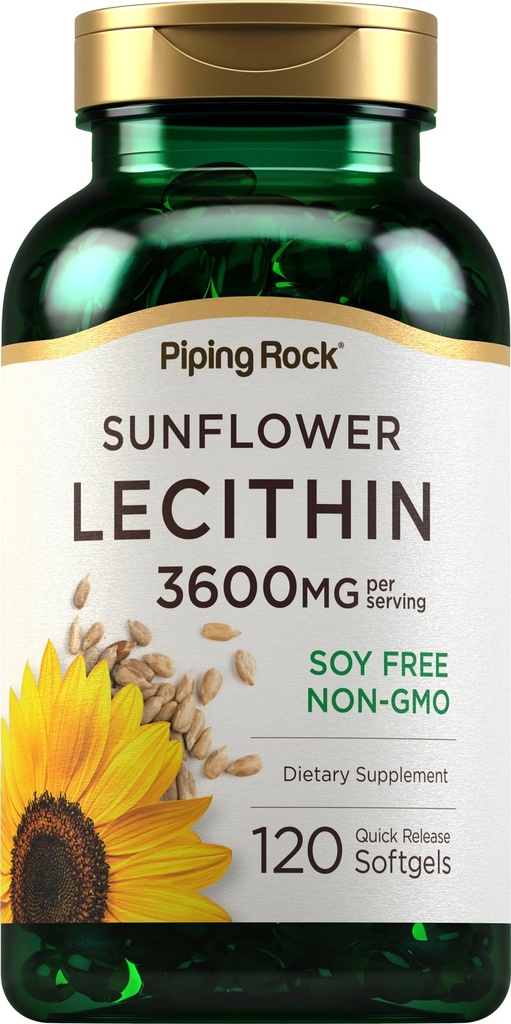 Piping Rock Sunflower Lecithin Softgel Capsules  3600 mg  120 Conteo ← Rich in Phosphatidylcholine ← Soy Free, Non-GMO, Gluten Free