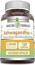 Amazing Formulas Ashwagandha Supplement | Contains Turmeric, Ginger, Rhodiola, & Black Pepper | 5200 Mg Per Serving | Veggie Capsules | Non-GMO | Gluten-Free | Made in USA (1 Pack | 120 Count)