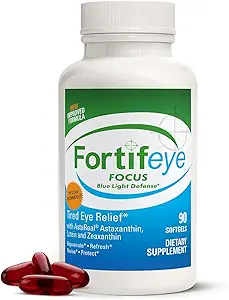 Fortifeye Focus Eye Care Suplemento 90 Softgel Capsules - Triple Carotenoide que incluye Astaxanthin, Lutein y suplementos de Zeaxanthin, Vitaminas de los ojos, soporta fatiga de los ojos y protección de la luz azul